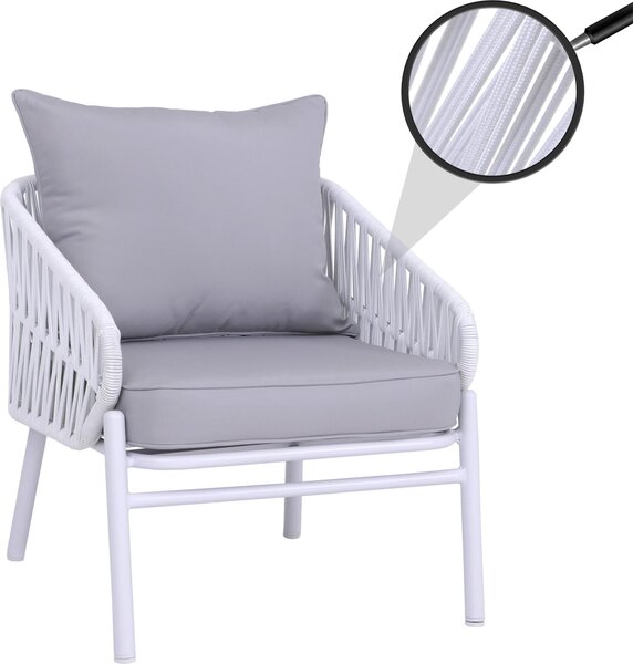 Hliníková zahradní idle HWC-P90, venkovní křeslo, proutné pletivo, látka/textil (180 g/m²) svtle edá