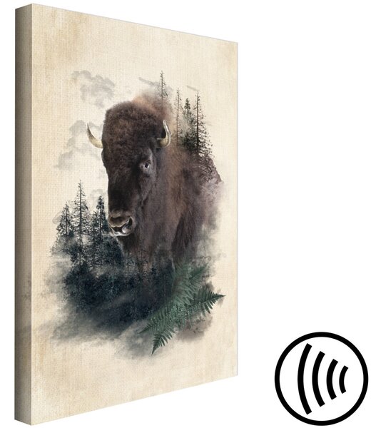 Obraz Důstojný bizon (1-dílný) svislý - zvíře na pozadí kreslené přírody