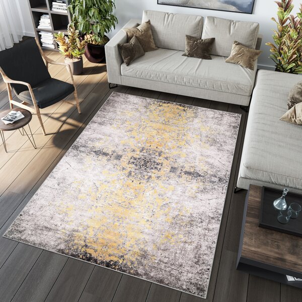 Makro Abra Kusový koberec pratelný VICTORIA 2107 pogumovaný krémový žlutý Rozměr: 80x150 cm