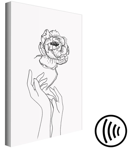 Obraz Jemný květ (1-dílný) svislý - černo-bílá lineární ruka
