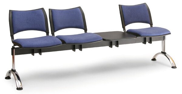 Čalouněná lavice SMART, 3-sedák + stolek - chromované nohy, oranžová