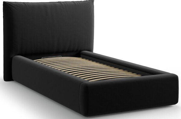 Micadoni Černá sametová jednolůžková postel Kaelle 90 x 200 cm s úložným prostorem