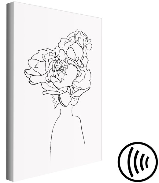 Obraz Květovaný obličej - černobílý lineární portrét ženy s květinou
