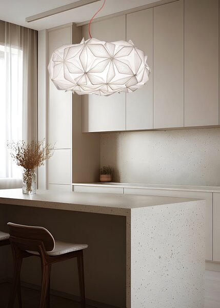 SLAMP LAVSM00CEW01R00000EU C'est La Vie Medium, závěsné bílé designové svítidlo s červeným kabelem, 2x12W E27, prům. 53cm