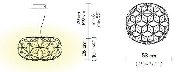 SLAMP LAVSM00CEB01T00000EU C'est La Vie Medium, závěsné černé designové svítidlo s čirým kabelem, 2x12W E27, prům. 53cm