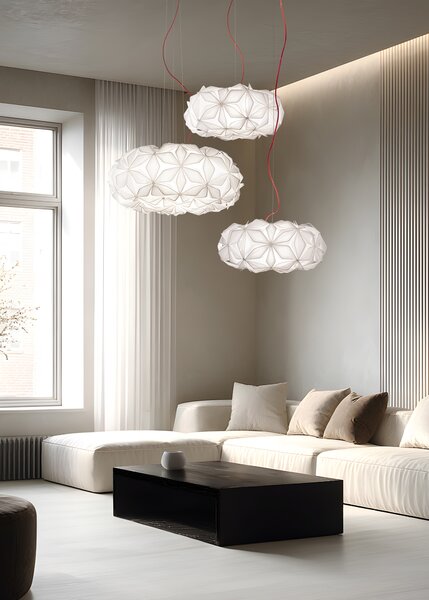 SLAMP LAVSM00CEW01R00000EU C'est La Vie Medium, závěsné bílé designové svítidlo s červeným kabelem, 2x12W E27, prům. 53cm