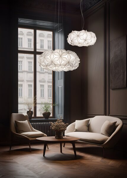 SLAMP LAVSM00CEW01T00000EU C'est La Vie Medium, závěsné bílé designové svítidlo s čirým kabelem, 2x12W E27, prům. 53cm