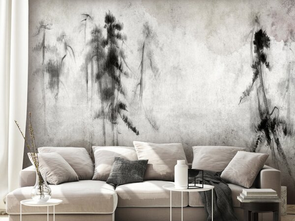 Fototapeta Abstrakce - motiv malovaných černých stromů na zašlém papíře