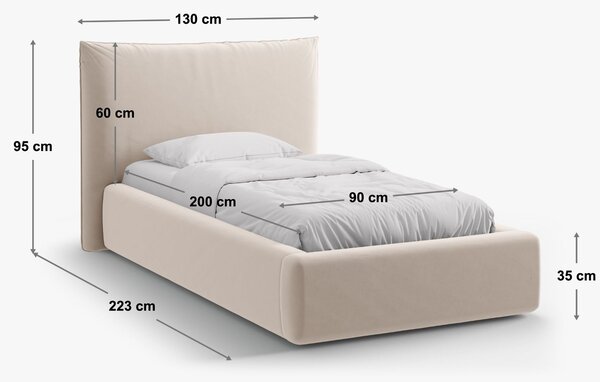 Micadoni Světle béžová žinylková jednolůžková postel Kaelle 90 x 200 cm s úložným prostorem