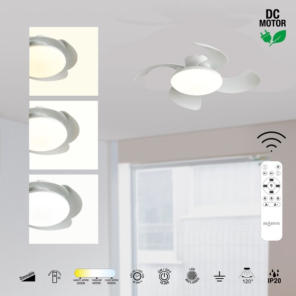 Mantra 9514 Aloha II, rozvinovací ventilátor se svítidlem a dálk. ovladačem, LED 40W 3000-5000K, bílá, průměr 48/83cm