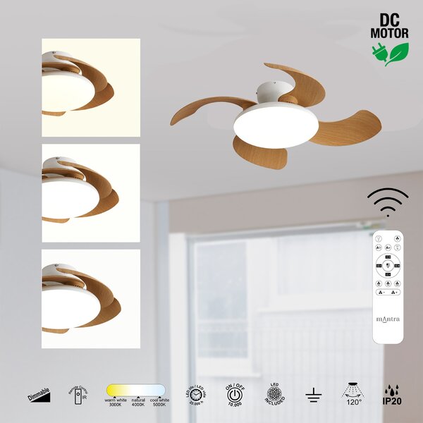 Mantra 9515 Aloha II, rozvinovací ventilátor se svítidlem a dálk. ovladačem, LED 40W 3000-5000K, dřevěná, průměr 48/83cm