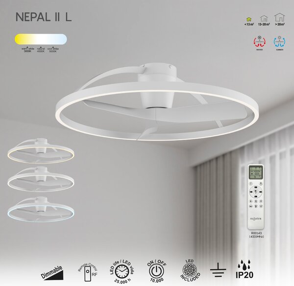 Mantra 9485 Nepal II, ventilátor se svítidlem a dálk. ovladačem, LED 44W 3000-5000K, bílá, průměr 100cm
