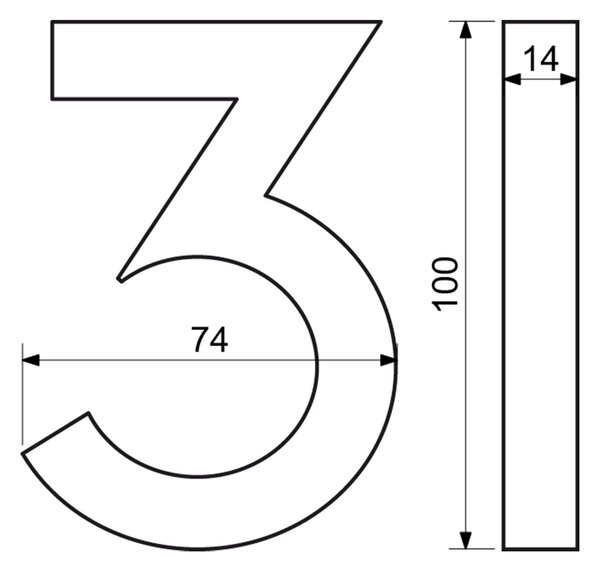 Domovní číslo "3", RN.100LV, broušené, stříbrná