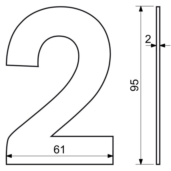 Domovní číslo "2", RN.95L, černá
