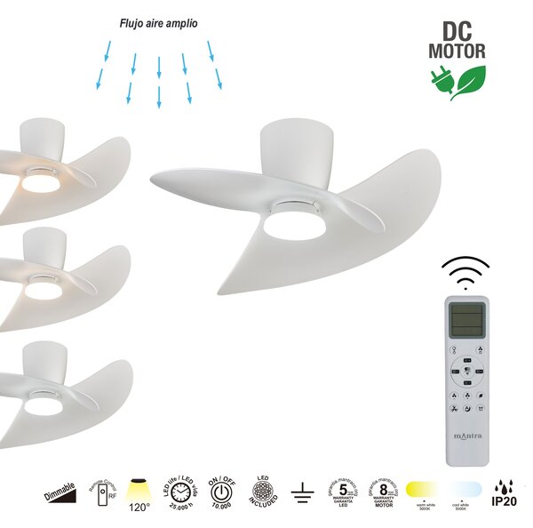 Mantra 9469 Ona, designový ventilátor se svítidlem a dálk.ovladačem, LED 18W 3000-5000K, bílá, průměr 70cm