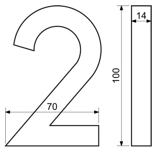 Domovní číslo "2", RN.100LV, broušené, černá