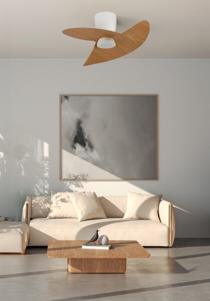 Mantra 9470 Ona, designový ventilátor se svítidlem a dálk.ovladačem, LED 18W 3000-5000K, bílá/dřevěná, průměr 70cm