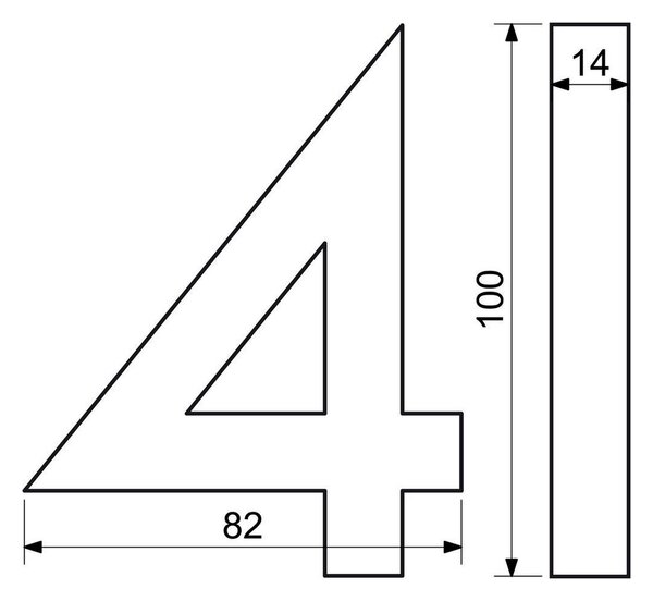 Domovní číslo "4", RN.100LV, broušené, černá