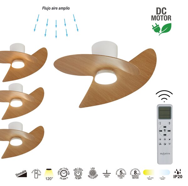 Mantra 9470 Ona, designový ventilátor se svítidlem a dálk.ovladačem, LED 18W 3000-5000K, bílá/dřevěná, průměr 70cm