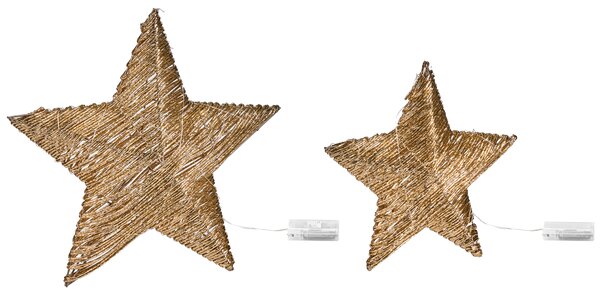 Sada 2 vánočních dekorací LED HAMPEN Hvězda 24/30 cm Zlatá