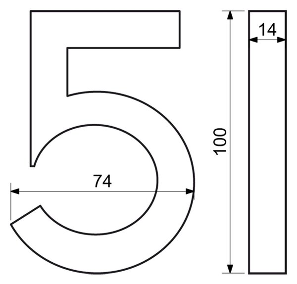 Domovní číslo "5", RN.100LV, broušené, černá