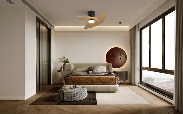 Mantra 9471 Ona, designový ventilátor se svítidlem a dálk.ovladačem, LED 18W 3000-5000K, černá/dřevěná, průměr 70cm