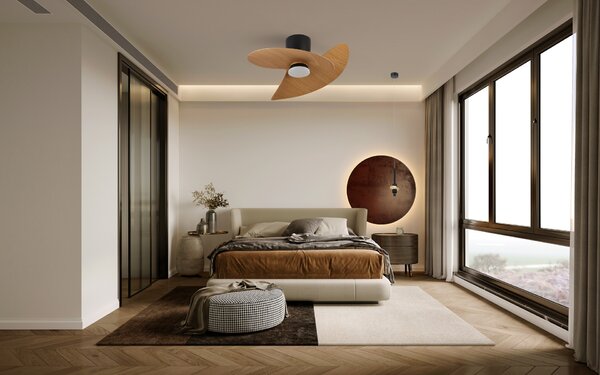 Mantra 9471 Ona, designový ventilátor se svítidlem a dálk.ovladačem, LED 18W 3000-5000K, černá/dřevěná, průměr 70cm