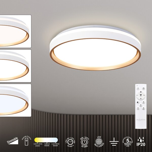 Mantra 9537 Verona II, stopní svítidlo s dálkovým ovladačem LED 55W 3000-5000K, zlatá/bílá, průměr 50cm