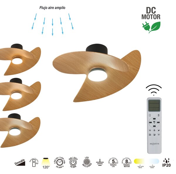 Mantra 9471 Ona, designový ventilátor se svítidlem a dálk.ovladačem, LED 18W 3000-5000K, černá/dřevěná, průměr 70cm