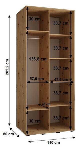 Šatní skříň YVONA 3 - 110/60 cm, bílá / stříbrná