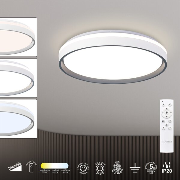 Mantra 9540 Verona II, stopní svítidlo s dálkovým ovladačem LED 40W 3000-5000K, šedá/bílá, průměr 40cm
