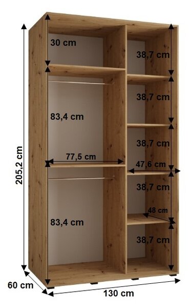 Šatní skříň YVONA 2 - 130/60 cm, černá / černá
