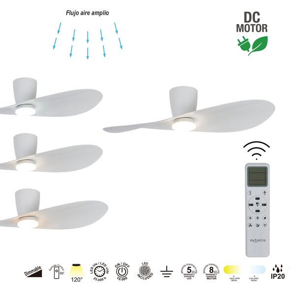 Mantra 9474 Surfer, designový ventilátor se svítidlem a dálk.ovladačem, LED 18W 3000-5000K, bílá, průměr 112cm