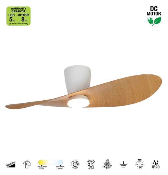 Mantra 9475 Surfer, designový ventilátor se svítidlem a dálk.ovladačem, LED 18W 3000-5000K, bílá/dřevěná, průměr 112cm