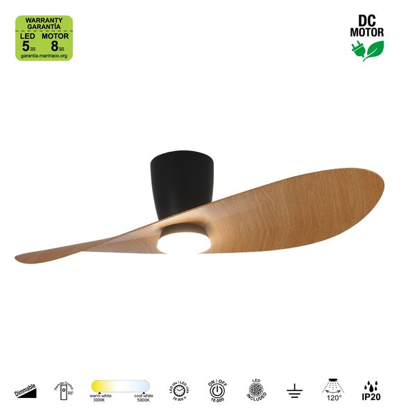 Mantra 9476 Surfer, designový ventilátor se svítidlem a dálk.ovladačem, LED 18W 3000-5000K, černá/dřevěná, průměr 112cm