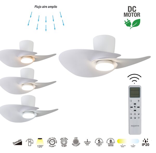 Mantra 9466 Nenufar, designový ventilátor se svítidlem a dálk.ovladačem, LED 18W 3000-5000K, bílá, průměr 74cm