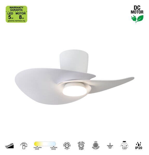 Mantra 9466 Nenufar, designový ventilátor se svítidlem a dálk.ovladačem, LED 18W 3000-5000K, bílá, průměr 74cm