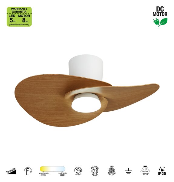 Mantra 9467 Nenufar, designový ventilátor se svítidlem a dálk.ovladačem, LED 18W 3000-5000K, bílá/dřevěná, průměr 74cm
