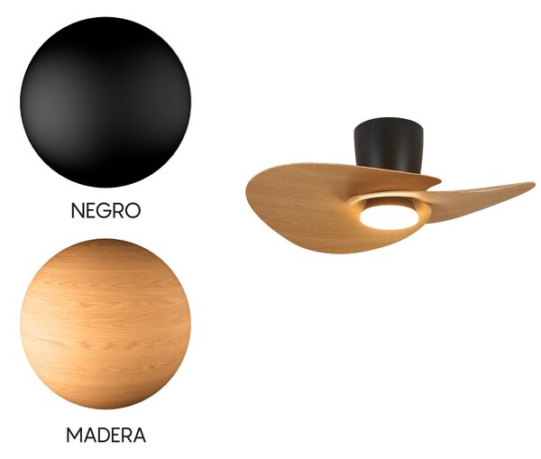 Mantra 9468 Nenufar, designový ventilátor se svítidlem a dálk.ovladačem, LED 18W 3000-5000K, černá/dřevěná, průměr 74cm