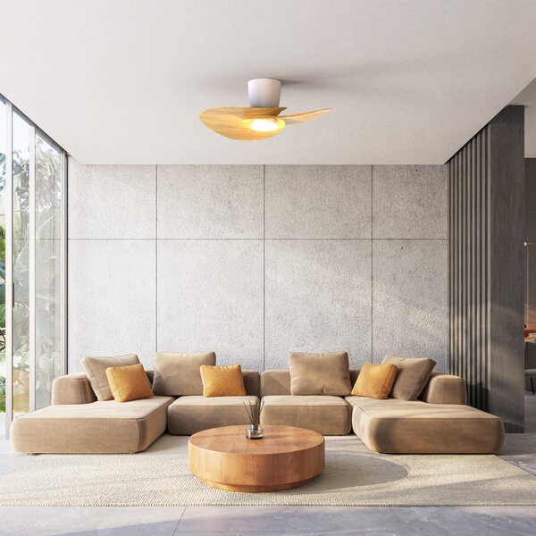 Mantra 9467 Nenufar, designový ventilátor se svítidlem a dálk.ovladačem, LED 18W 3000-5000K, bílá/dřevěná, průměr 74cm