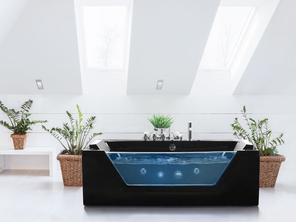 Rohová vířivá vana s LED osvětlením SAMANA 153 x 71 cm Černá