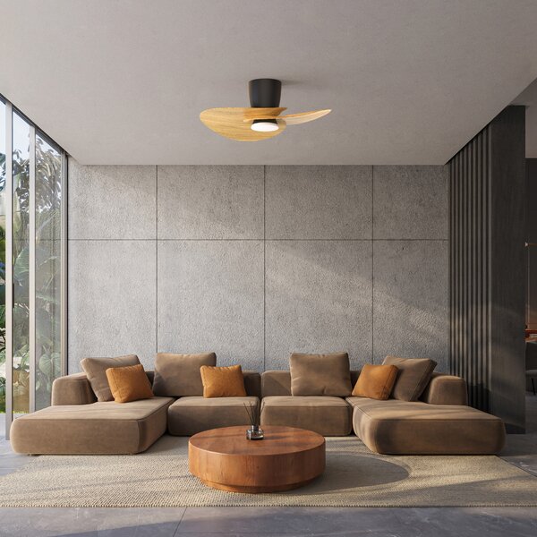 Mantra 9468 Nenufar, designový ventilátor se svítidlem a dálk.ovladačem, LED 18W 3000-5000K, černá/dřevěná, průměr 74cm