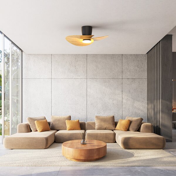 Mantra 9468 Nenufar, designový ventilátor se svítidlem a dálk.ovladačem, LED 18W 3000-5000K, černá/dřevěná, průměr 74cm