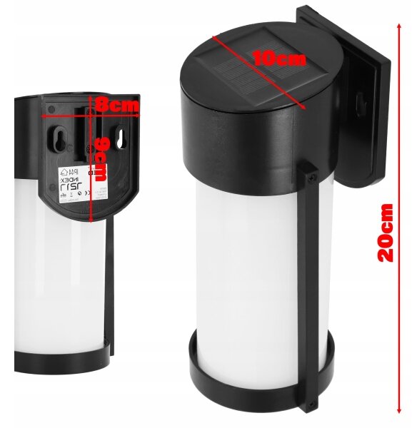 LED Solární nástěnná lampa LED/3,7V 300 mAh IP44 černá