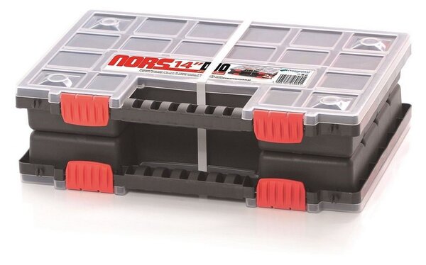 Dvojkufříkový organizér 34,4 × 24,9 × 10 cm, přepážky, šedá