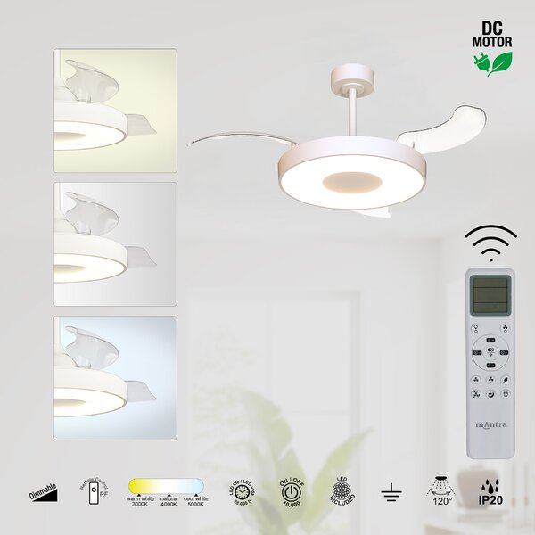 Mantra 9499 Coin Smart, rozvinovací ventilátor se svítidlem a dálk. ovladačem, LED 40W 3000-5000K, bílá, průměr 50/106cm