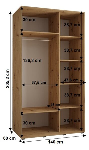 - Šatní skříň YVONA 4 - 140/60 cm, dub artisan / černá / černá
