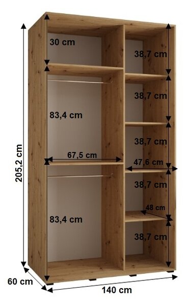 - Šatní skříň YVONA 4 - 140/60 cm, dub artisan / černá / černá