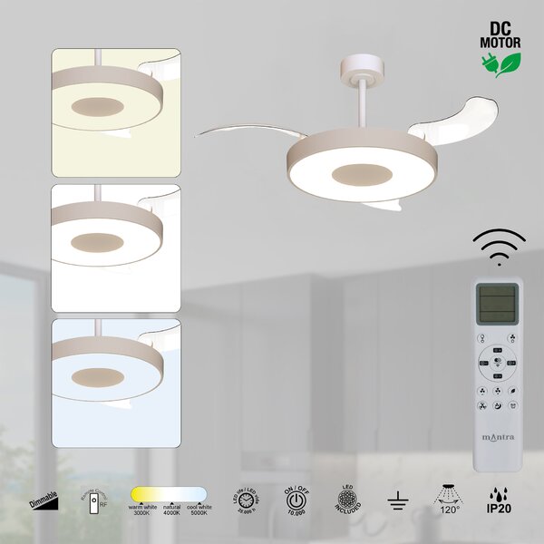 Mantra 9640 Coin Smart, rozvinovací ventilátor se svítidlem a dálk. ovladačem, LED 40W 3000-5000K, béžová, průměr 50/106cm
