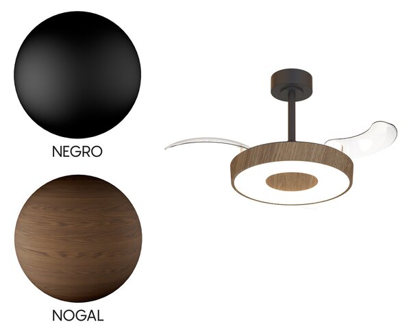 Mantra 9639 Coin Smart Mini, rozvinovací ventilátor se svítidlem a dálk. ovladačem, LED 36W 3000-5000K, černá/tmavá dřevěná, průměr 43/91cm